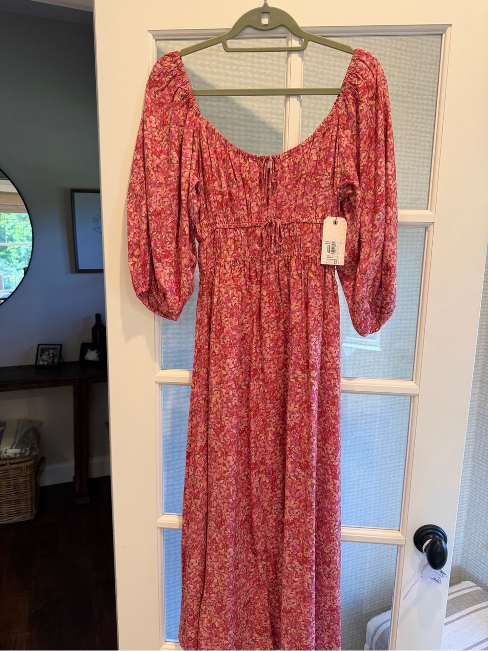 Billabong Pink Floral Maxi Dress with Puff Sleeves